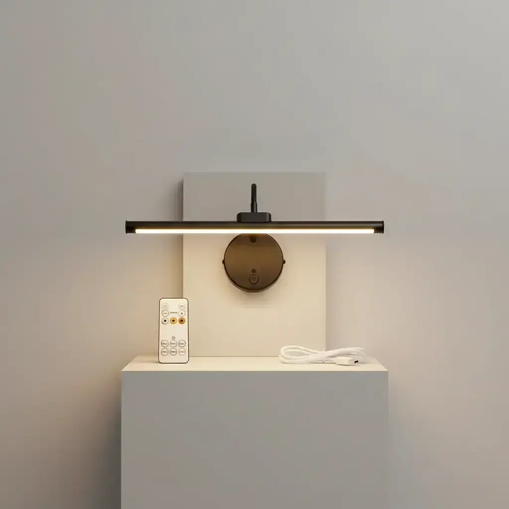Remote-Controlled Dimmable Picture Light, USB Rechargeable Wall Lamp, Adjustable Brightness and Timer Metal Art Light, Home Decor Light for Displaying Artwork on Walls and in Galleries, Adjustable Lighting, Electronic Lights