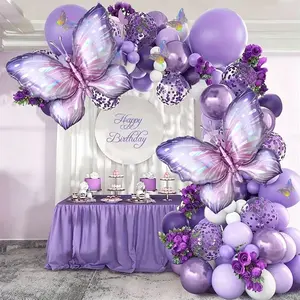 137 Piece Butterfly Theme Balloon Arch, Includes Latex, Metal, Glitter Balloons, Perfect for Birthday Parties, Weddings, Outdoor Events