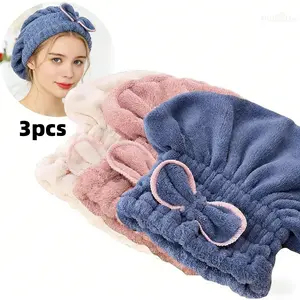 3PC Microfiber Hair Towel Caps Extreme Soft Ultra Absorbent Fast Drying Turban Wrap for Women Light Shiny Finish Quick Dry Morning Routine