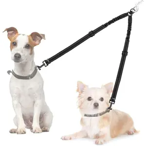Double Dog Leash, No Tangle 360°Swivel Rotation Reflective Lead Attachment Adjustable Length Dual Two Dogs Lead Splitter, Comfortable Shock Absorbing Walking Training for 2 Dogs