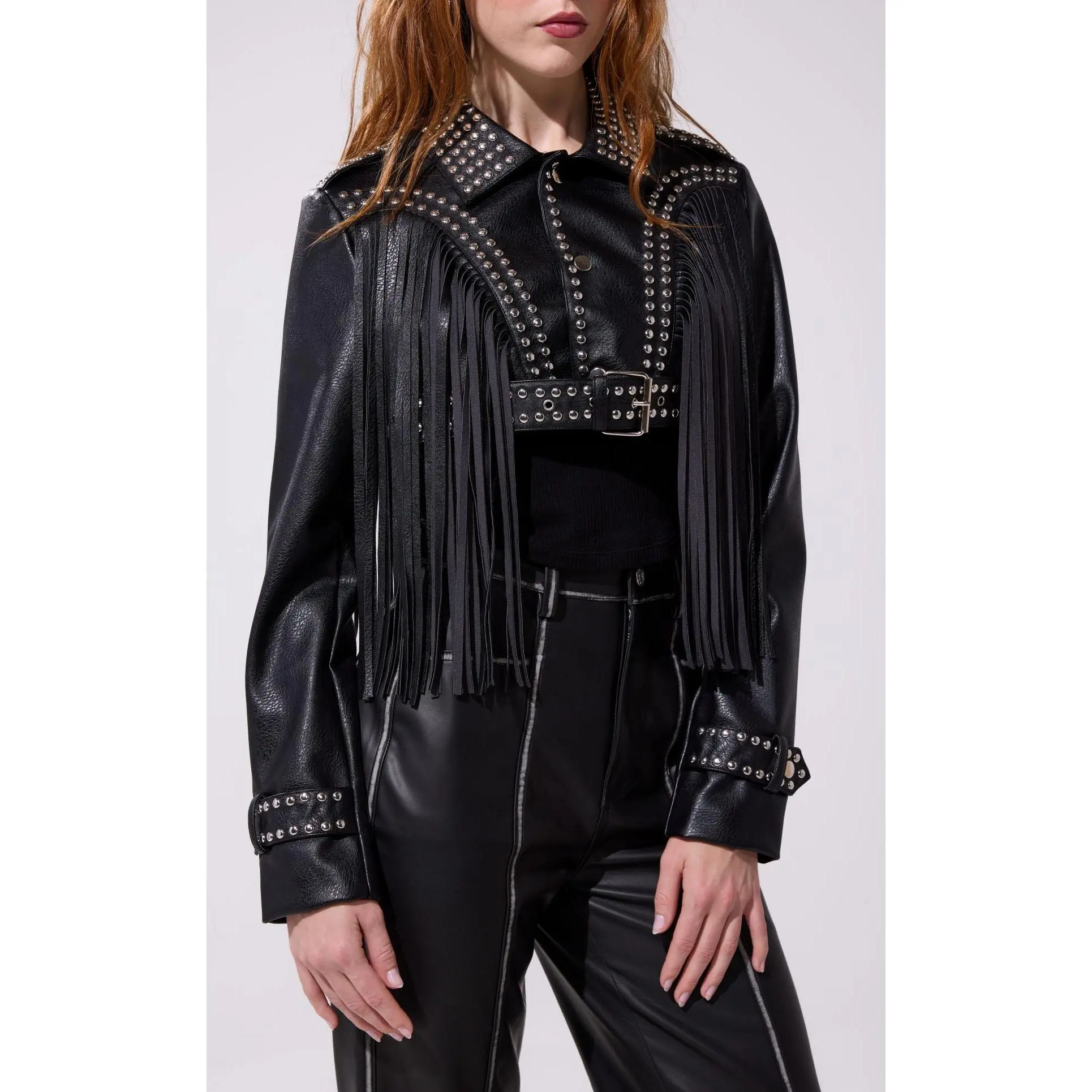 OAKLY-BLACK FRINGE WESTERN CROP JACKET