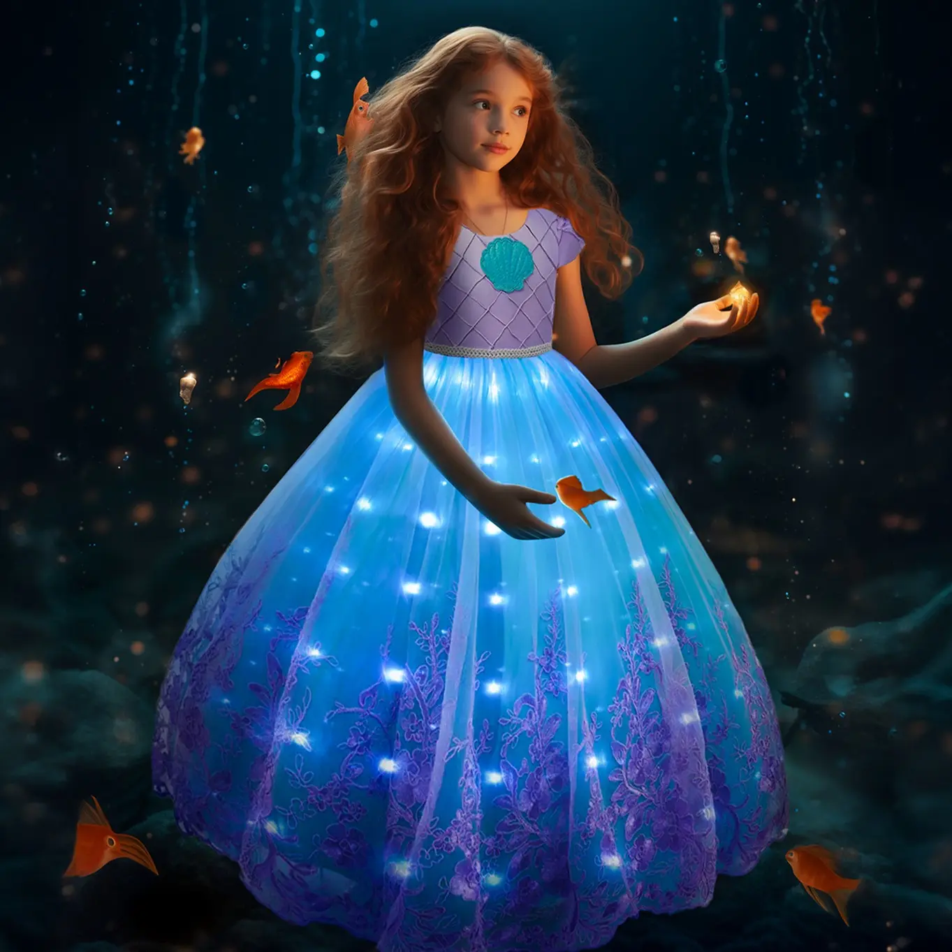 UPORPOR Girls' Light-Up Princess Costume, Sparkly Kids Party Dress with Waterproof LED Lights for Halloween & Christmas, Ages 4-10, Costume For Parties, Halloween Costume