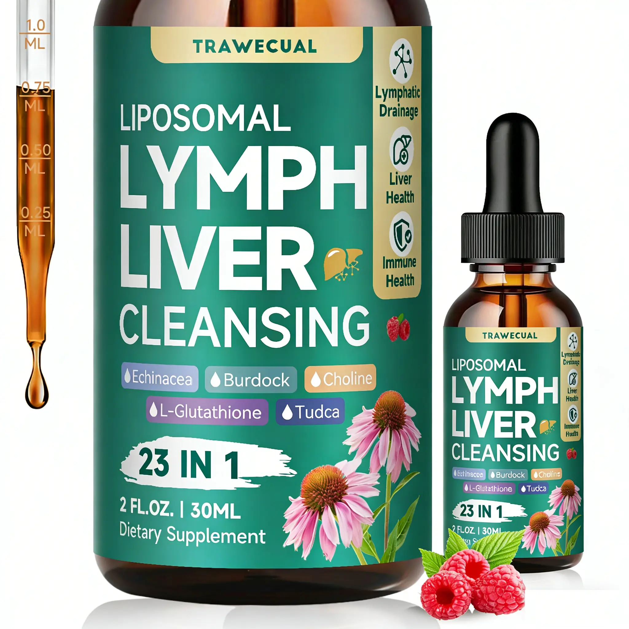 Organic Lymphatic Support Drops with Burdock Root & Cleavers - 23-in-1 Fast Absorbing Liposomal Supplement (2 fl oz)