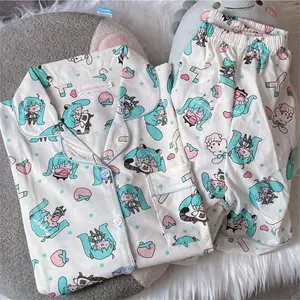 Anime Hatsune Miku Pajamas Sets Soft Comfortable Man Women Sleepwear Cotton Loose Pyjama Suit Loose Home Clothes birthday gifts