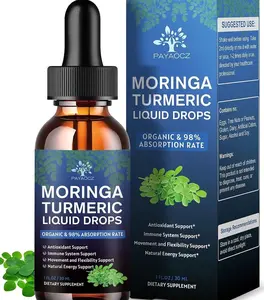 (2 Pack) Organic Moringa Leaf Extract Liquid Drops Supplement 1000mg with Turmeric and Black Pepper for Energy, Antioxidant and Skin, Green Superfood Supplement for Women Men, Vegan, 1 Fl Oz