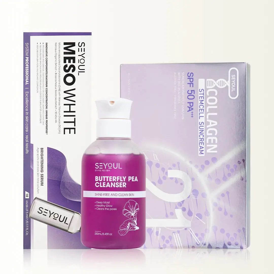 Seyoul Combo Daily Skin Defense - Cleanse Brighten Protect with Butterfly Pea Cleanser, Meso White & T Collagen Suncream SPF 50+ - Holiday Exclusive Set