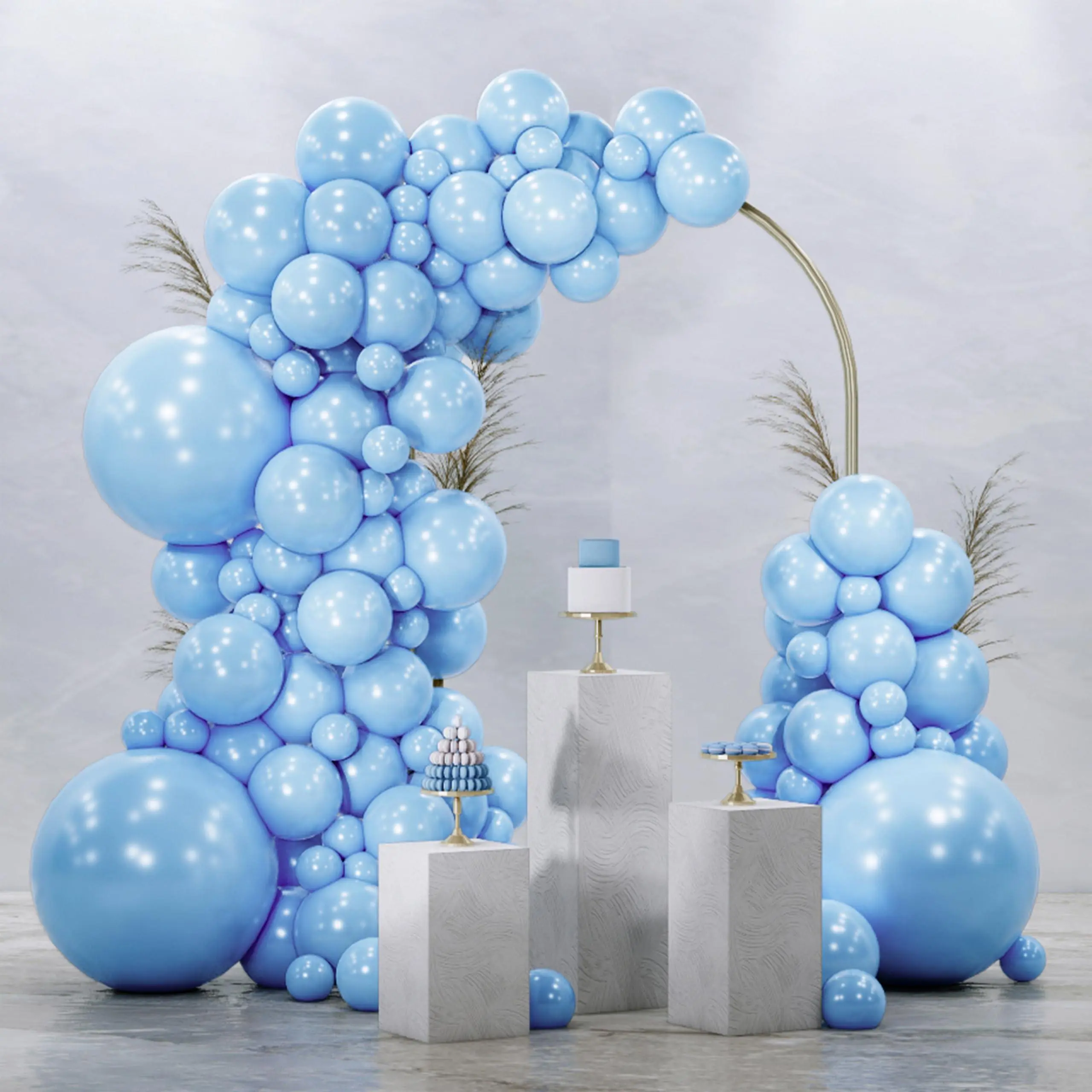 PartyWoo Thick Blow Up Balloon Arch Kit, 128pcs (18/12/10/5 in Sizes) Full Longer Pastel Sky Aqua Decor for Gender Reveal, Birthday Party Supplies Blue-Y4