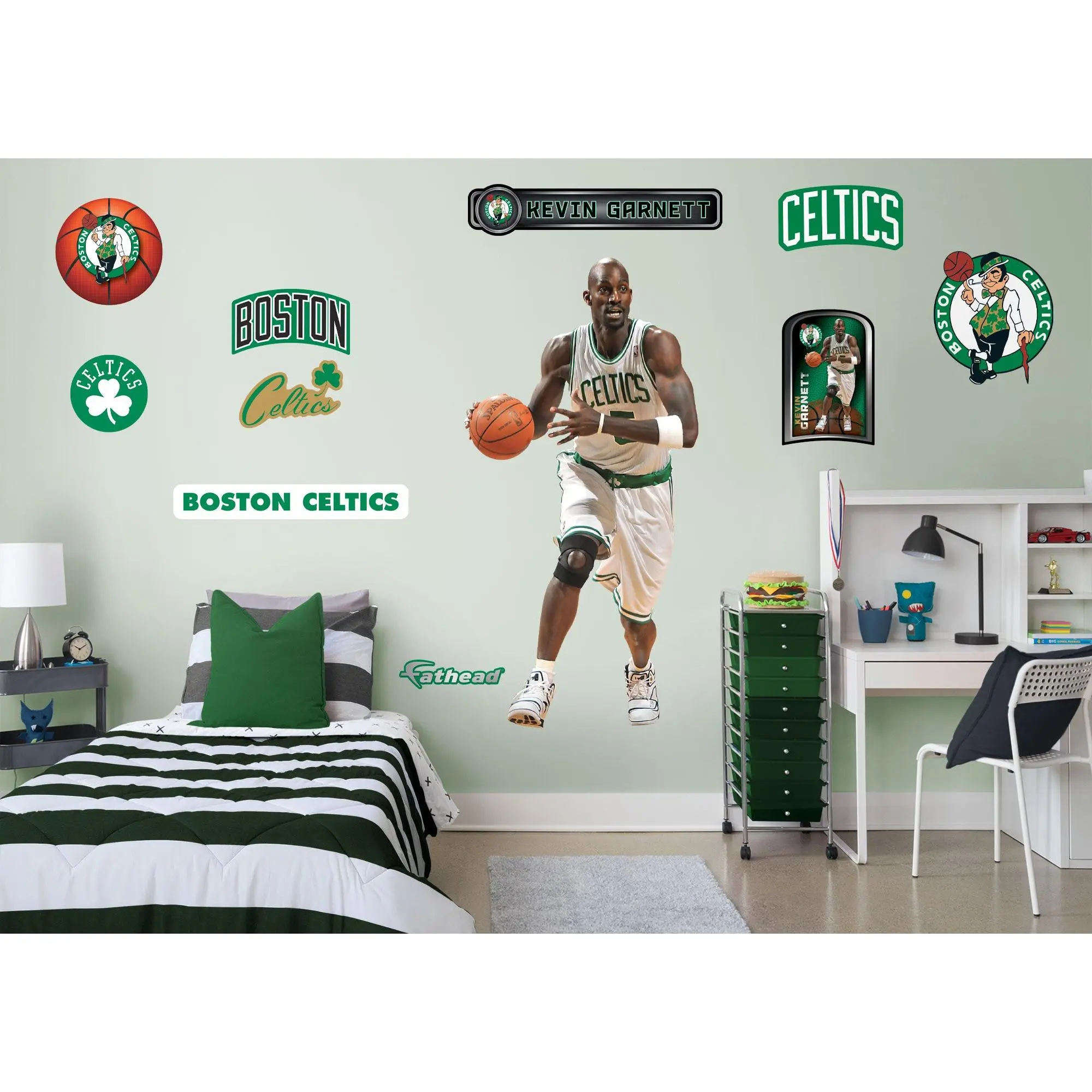 Kevin Garnett RealBig Legend Collection Official NBA Boston Celtics Die-Cut Reusable Vinyl Wall Stickers - Men-Targeted Game Room Decor, Sticker Deco, Customizable Easy-Remove Fade-Resistant Vibrant Fade-Safe Home Accents for Celtics Fans