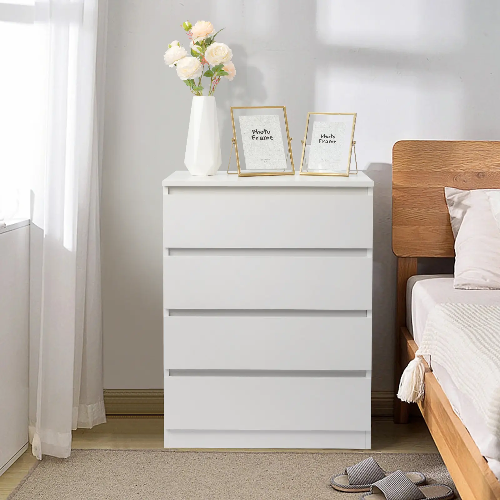 Spaco Minimalist White Sturdy Bedroom 4-Pull-Out Drawer Dresser - 23.6L x 14.9W x 30.7H in Chest of Drawers with Numbered Parts, Apartment Storage Cabinet for Bedroom, Home Office Indoor Furniture, Modern
