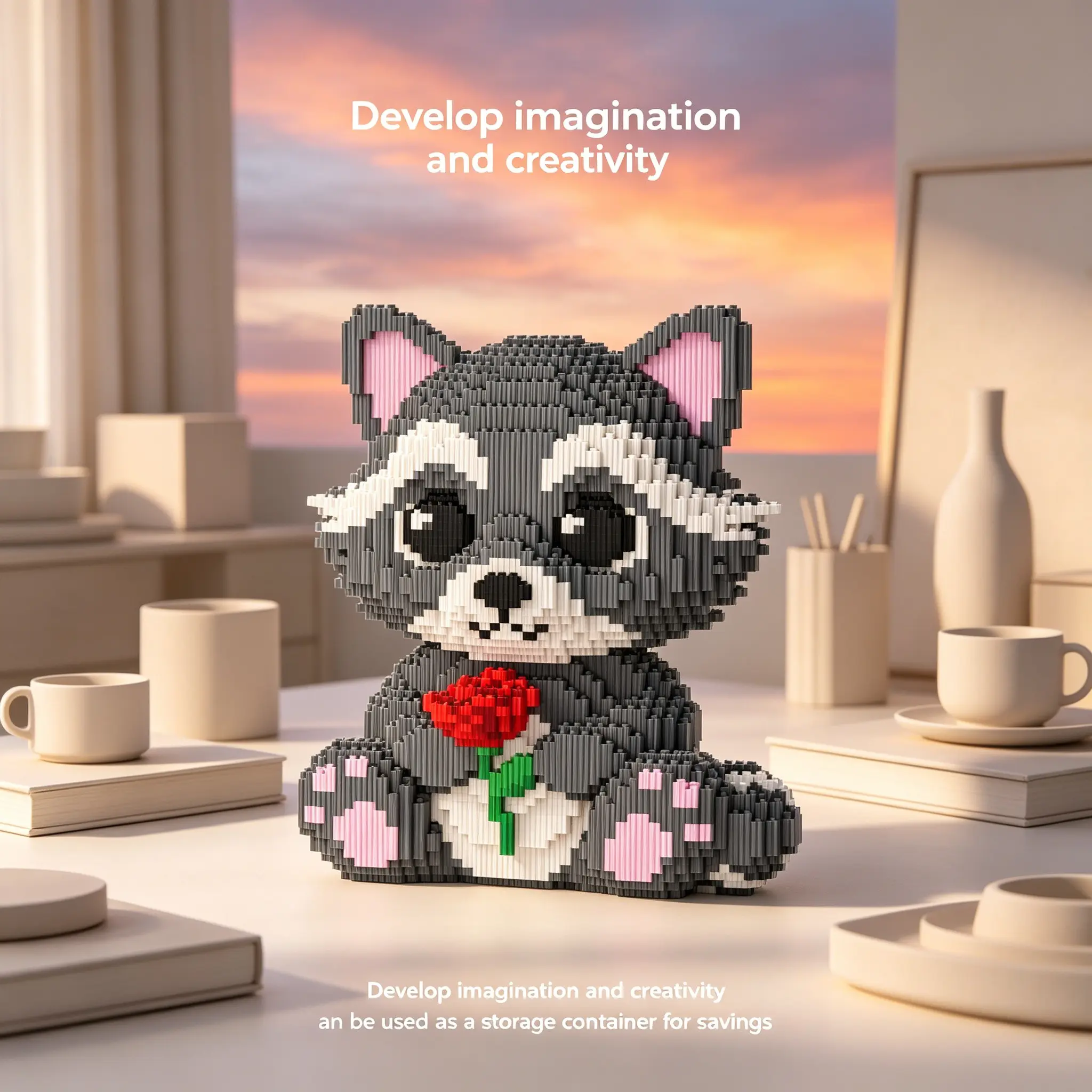 Multicolor Romantic Sloth 3D Puzzle Building Blocks, Diy Puzzle, montessori puzzles gift, Home Office Decor, Party Decoration, Ideal Gift, Handmade Craft, Collectible Statue