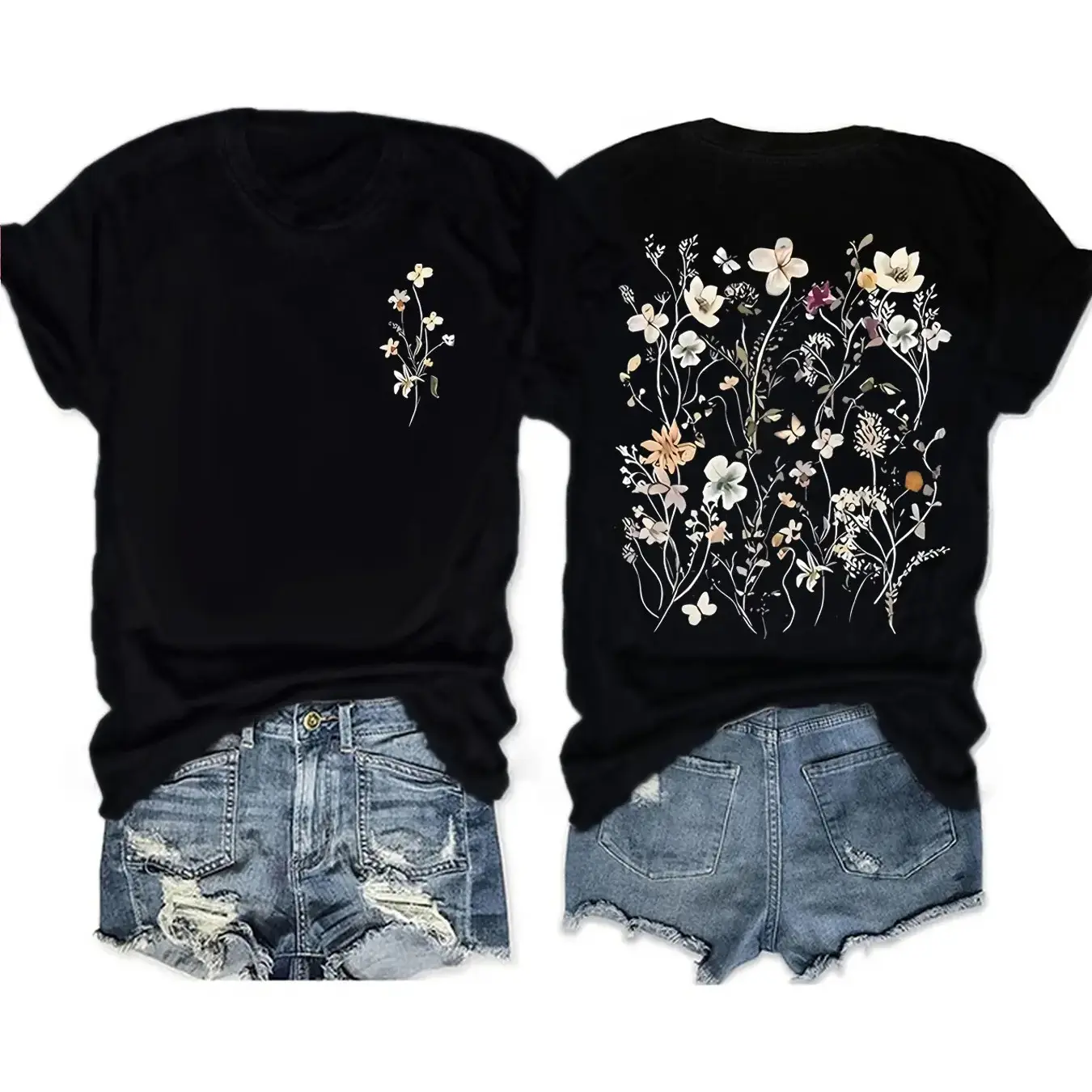 Boho Floral Print T-Shirt for Women, Vintage Style Summer Casual Top, Round Neck Short Sleeve, Comfortable Breathable Fit