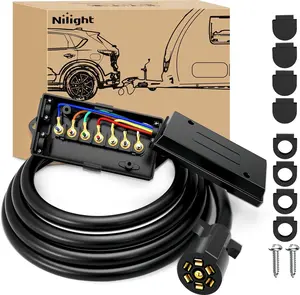 Nilight Heavy Duty 7 Way Inline Trailer Plug 8 Feet Connector Cable 7Pin RV Round Extension Wiring Harness Weatherproof Junction Box for RV Towing Car Wired Jack Lighting