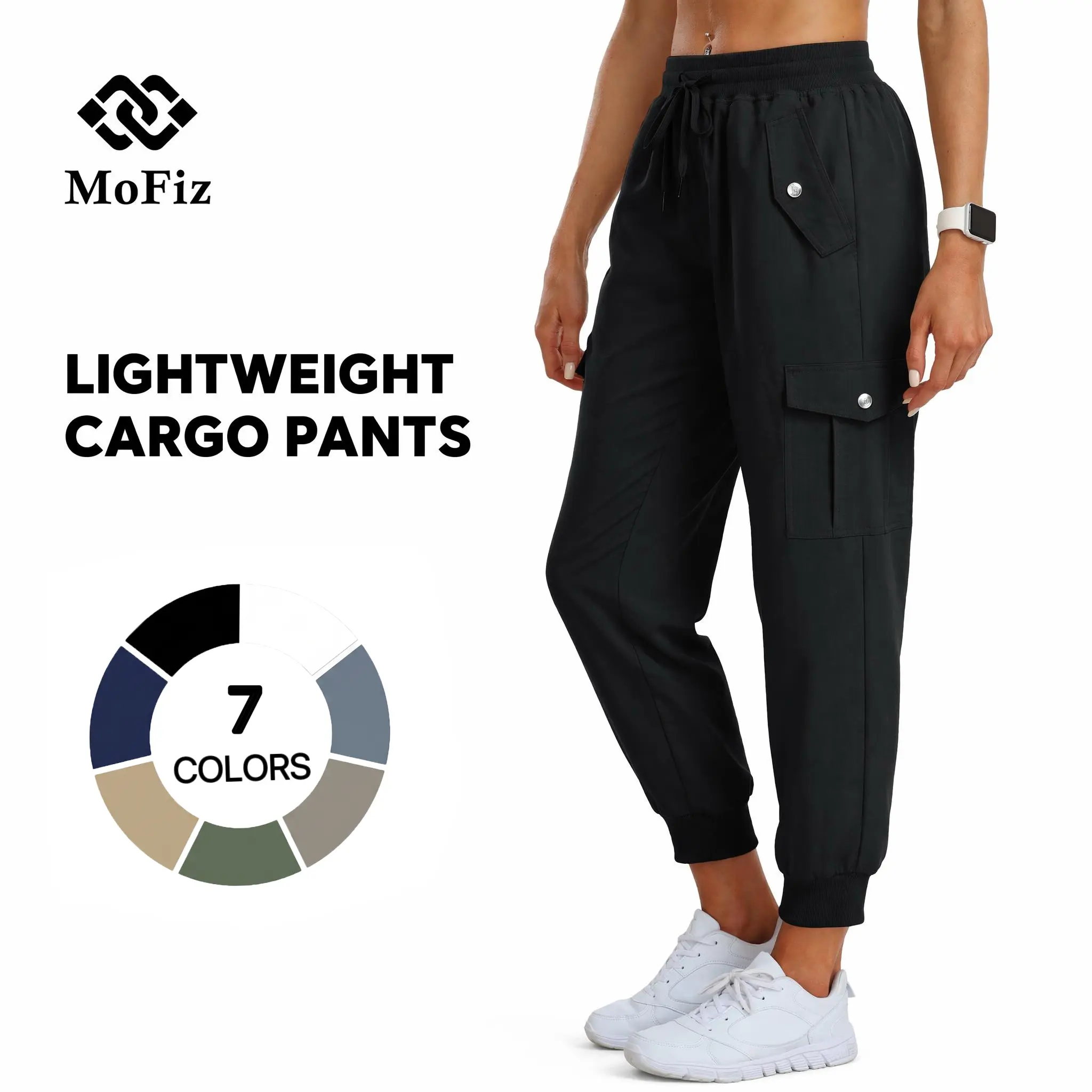 MoFiz Women's Lightweight Cargo Pants, Casual Joggers with Elastic Waist for Travel, Hiking & Outdoor Wear
