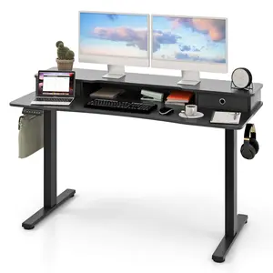 COSTWAY - 55 Inch x 24 Inch Height Adjustable Electric Standing Desk with 2 Drawers-Black