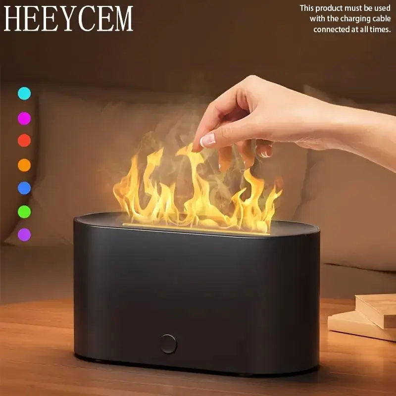 HEEYCEM USB Powered Aromatherapy Diffuser, Simulated Flame Colorful Atmosphere Lamp, Desktop Humidifiers for Bedroom, Living Room & Office