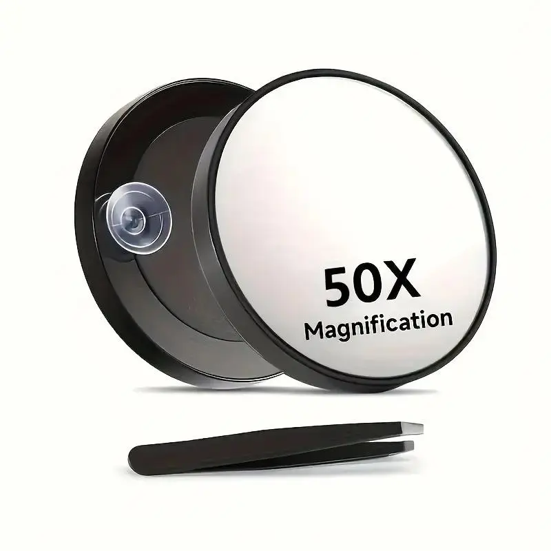 50x magnification makeup mirror set, Removable Magnifying Mirror, with tweezers and suction cups to secure round mirrors, essential for both home and travel, Makeup Table Mirror (diameter 3.5 inches)