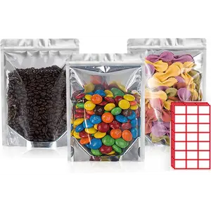 BELLE KR 7x10 Quart Mylar Bags for Food Storage - Pack of 100 - 7.5mil Thickness - Self-Stand-up Clear Mylar Bags with See Through Window - Aluminium