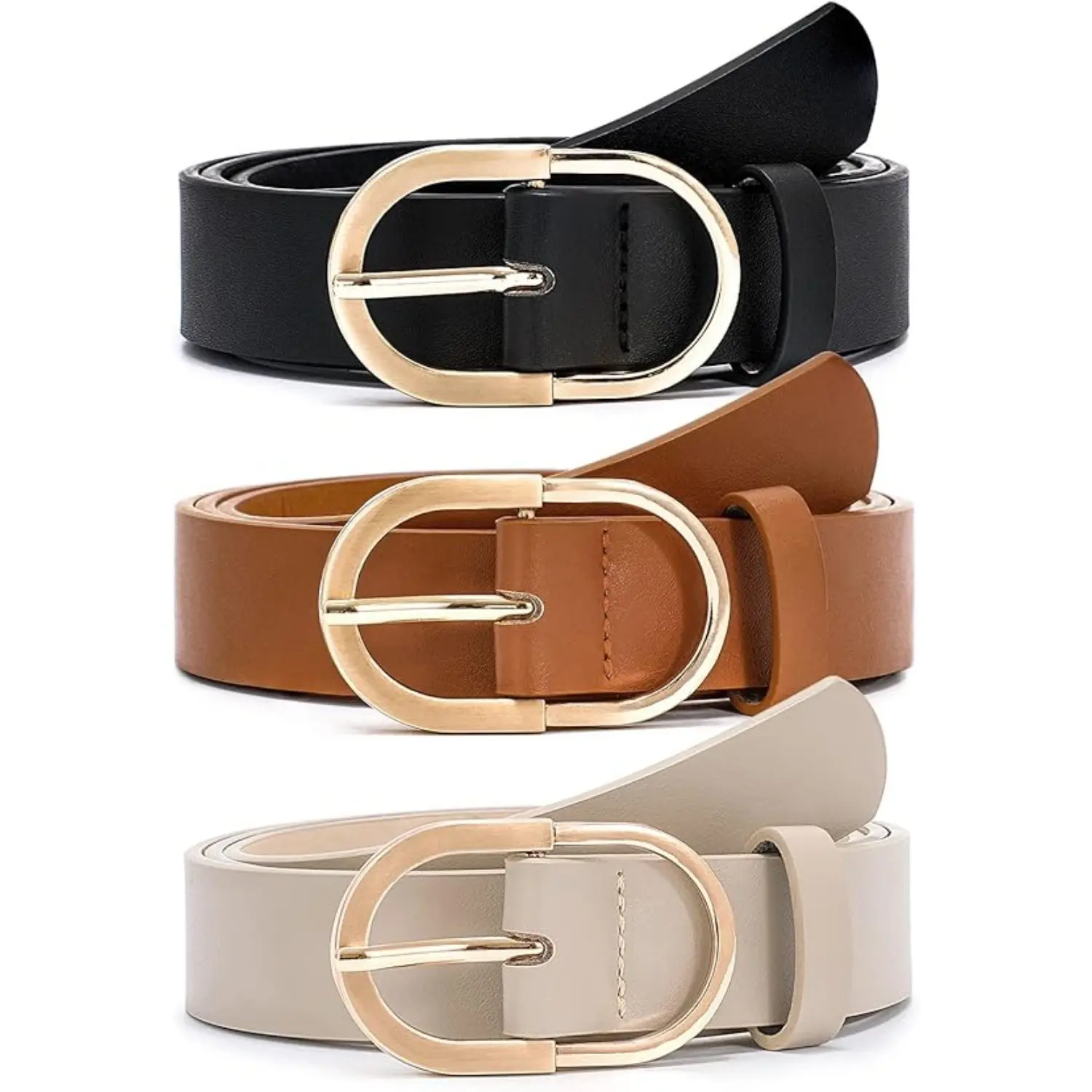 Women's Casual Wear Light Weight Soft Leather Waist Belts 3-Pack with High Quality Metal Buckle, 1.1 in Width, A-Black+Brown+Beige (Fit Waist 25-31 in/105 cm Pants), for Jeans-Dresses, Tools & Hardware Hand Tools Accessory