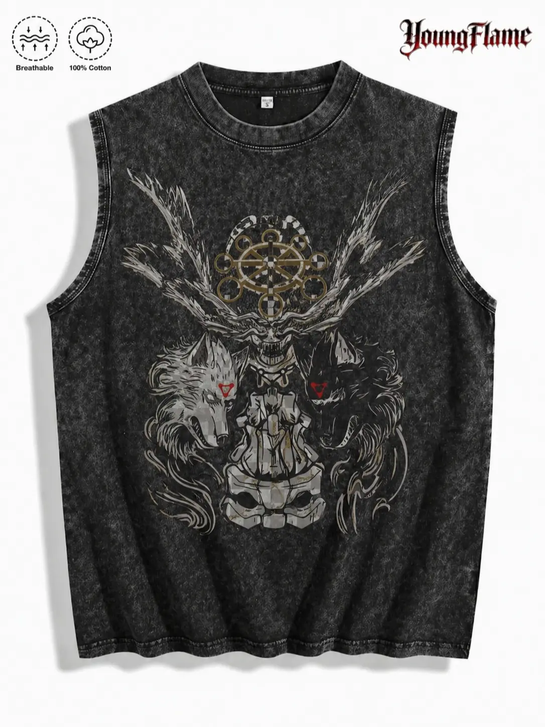 Viking Norse Mythology Tank Top Men Vintage Washed Sleeveless Shirt Wolf Totem Graphic Tee Nordic Streetwear Y2K Gym Oversized Cotton boys merch