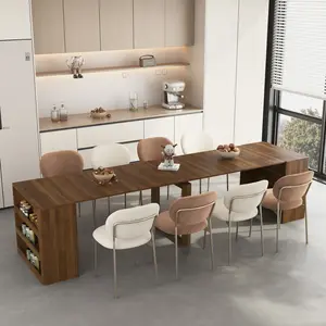 [Bellemave] Extendable Foldable Dining Room Table for 1-10 People, Wood Multifunctional Rectangle Expandable Console Kitchen Living Meeting Room Furniture