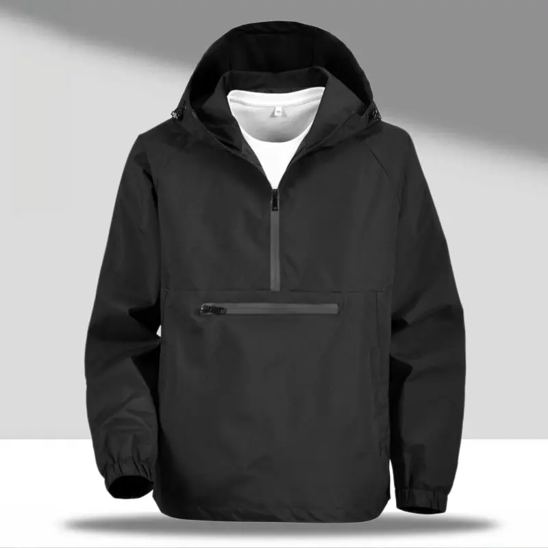 Men’s Half-Zip Hooded Anorak Jacket – Water-repellent, wind-resistant, oversized chest pocket, relaxed fit