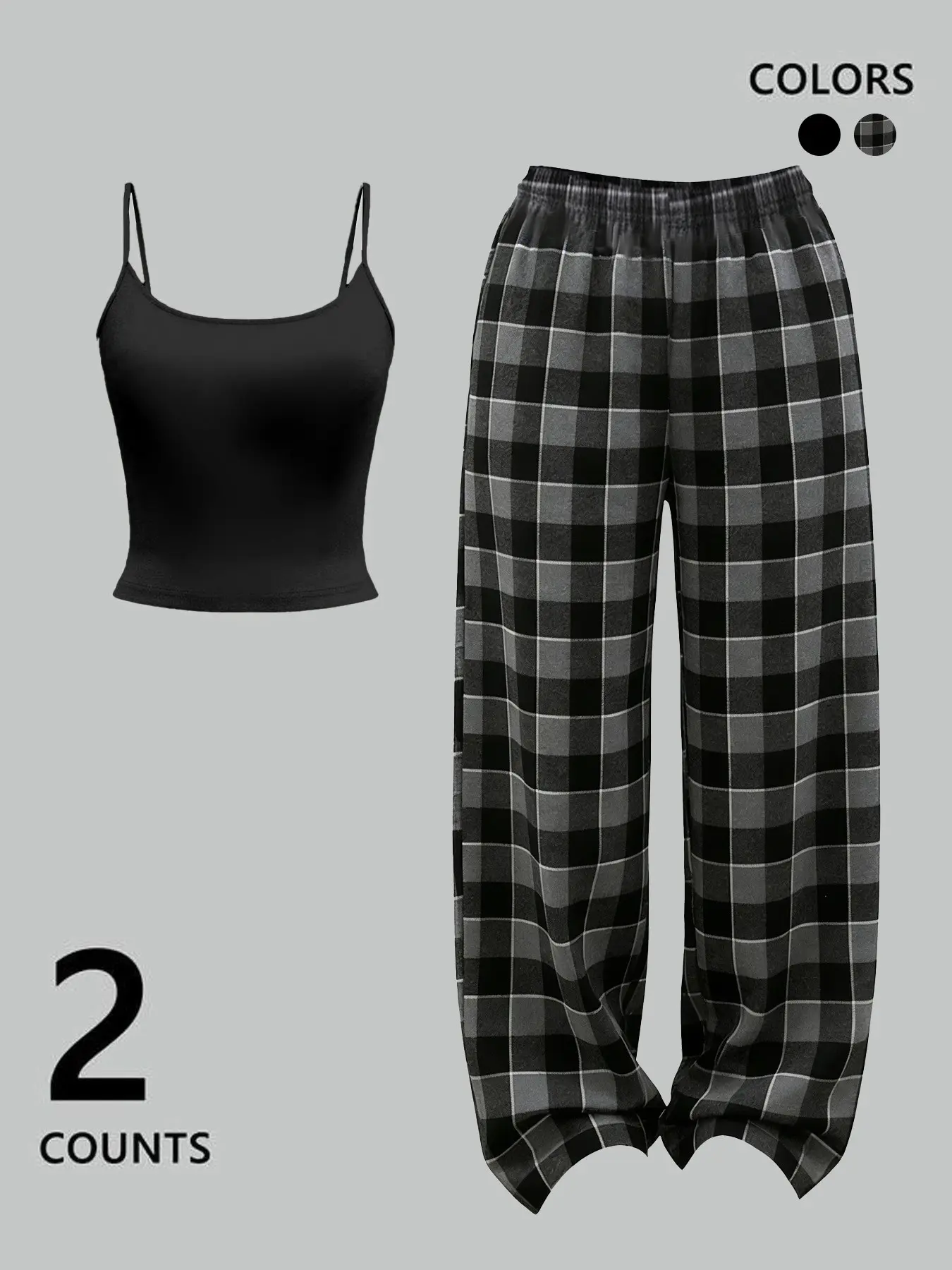 Women's Casual Tank Top and Plaid Long Pants Pajama Set, Comfortable Daily Home Wear, Homewear, Fashion Nightwear, Loose-Fitting Sleepwear, Loungewear, Comfy Pyjama Set, Pjs, Casual Pajama Sets