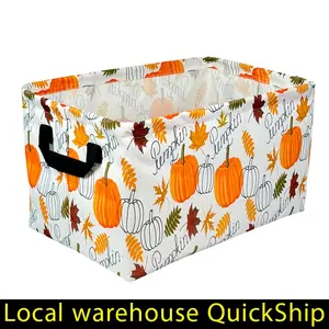 Heavy-Duty Oxford Cloth Storage Bin with Pumpkin & Fall Leaves Design, Space-Saving Foldable Laundry Basket for Bedroom, Bathroom, Living Room - Ideal Housewarming or Christmas Gift for Home Organization, Laundry Basket, Bedroom Organizer, Shelf Baskets