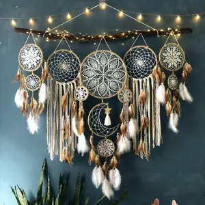 Boho Style Dream Catcher, 5 Counts/set Moon & Sun Feather Design Hanging Dream Catcher, Wall Hanging Decor, Art Wall Decoration for Home Living Room Bedroom