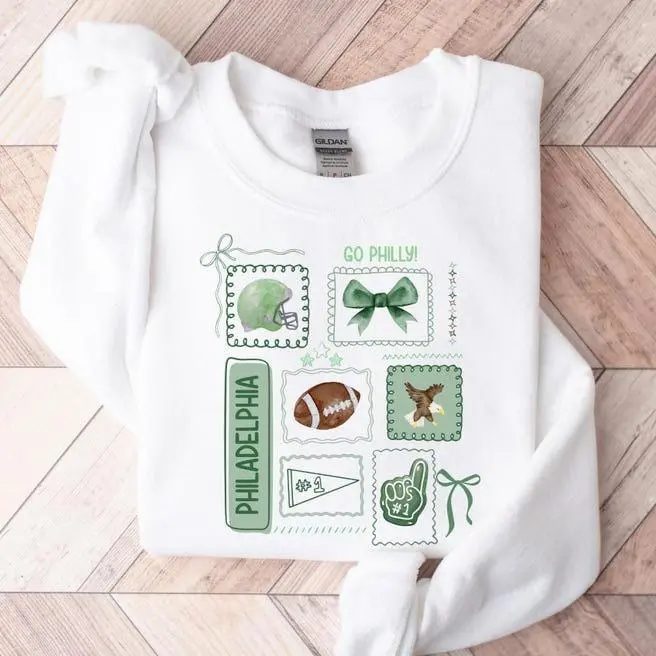 Coquette Philadelphia Doodle Football Crewneck Sweatshirt - Game Day Apparel, Gift for Philadelphia Fans