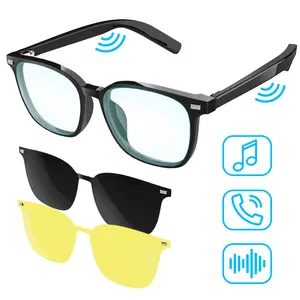 ALPHA DIGITAL Smart Bluetooth Glasses G05 with Speakers & Voice Assistant UV Protection Polarized Night Vision Magnetic Clip-On Lenses Water Proof Wearable Auto-Pairing Long Battery Life