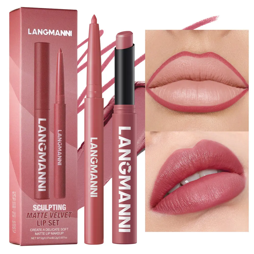2-Pack lip liner and lipstick set Matte Lippie Pencil Makeup Lip Product with matte texture, moisturizing effect, soft touch, designed to enhance lip fullness, waterproof formula, suitable for all skin types