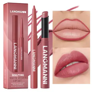 2-Pack lip liner and lipstick set Cosmetic with matte texture, moisturizing effect, soft touch, designed to enhance lip fullness, waterproof formula, suitable for all skin types