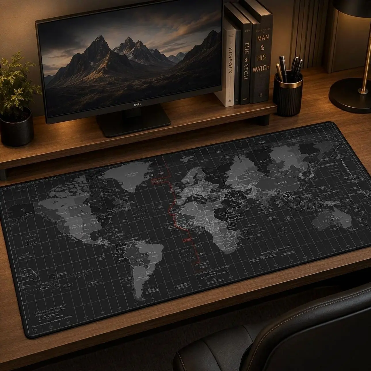 World Map Desk Mat, Dark Time Zone Gaming Mouse Pad, XXL Large Extended Mousepad, Office PC Keyboard DeskPad, Waterproof Non Slip DeskMat