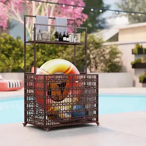 Powder coated steel frame pool storage cart multi compartment design for swimming essentials floaties towels outdoor arrangement