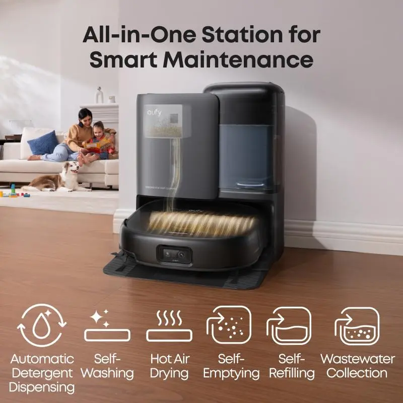 eufy E25 Omni Robot Vacuum-and-Mop Combo,HydroJet System, 20,000Pa Turbo Suction, Zero-Tangle Design, Edge-to-Corner Deep Cleaning, Obstacle Avoidance, Auto-Empty & Self-Cleaning All-in-One Station