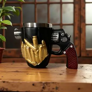 Stainless Steel Gun Handle Coffee Mug, Unique Bullet Pattern Design, Perfect Gift for Dads & Him, Ideal for Daily Use