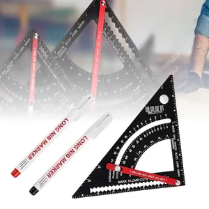 3Pcs Multifunctional Carpentry Square with Pens Kit, Precise Measuring Angle Large Triangle Ruler Layout Tool, 7 Inch Aluminum Ruler, Adjustable Rafter Framing Square
