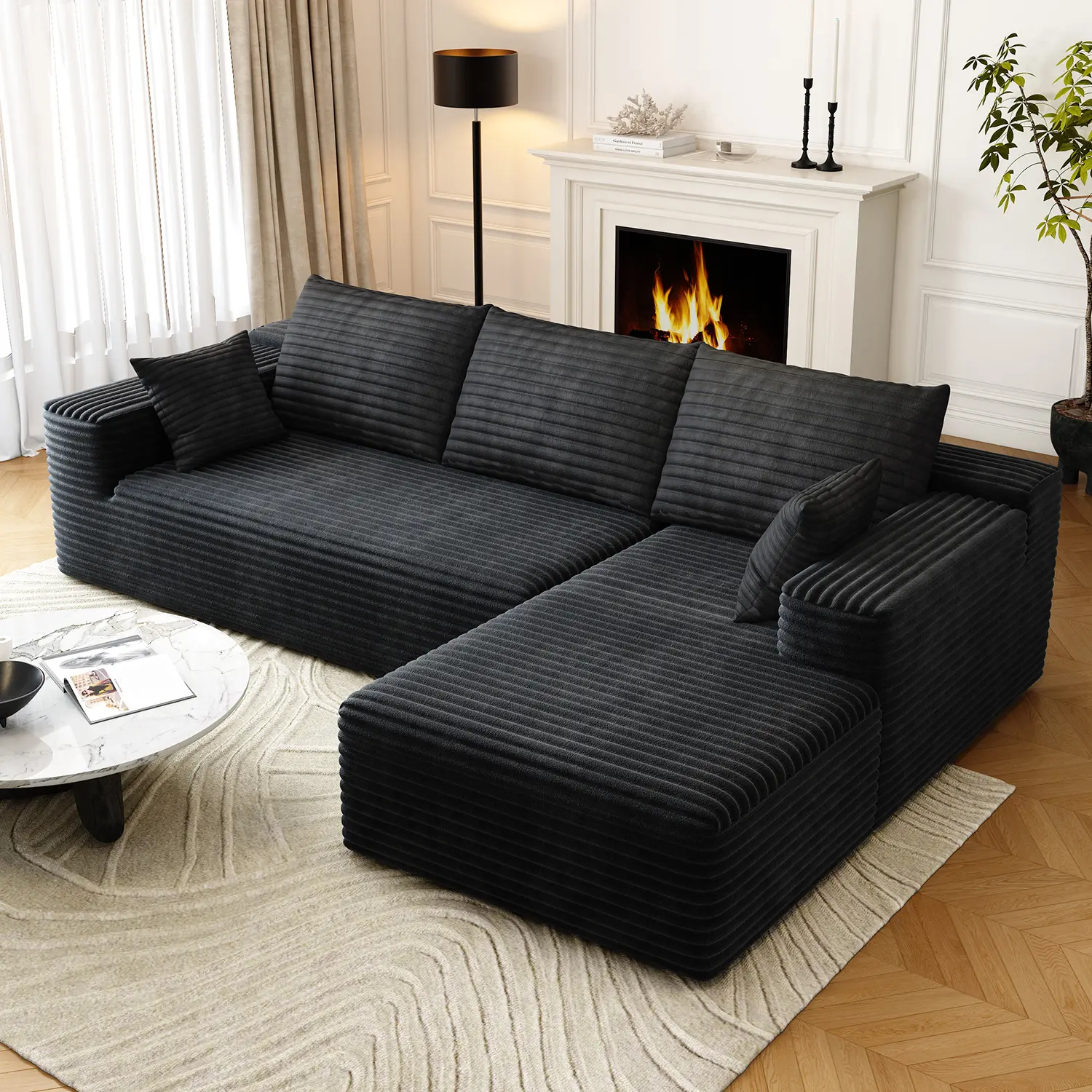 Boneless Modular Sectional Couch - 95" Width Frameless Arms Modern Cloud-Shaped Indoor Living Room Furniture, 95x35.8x28in Apartment Couch
