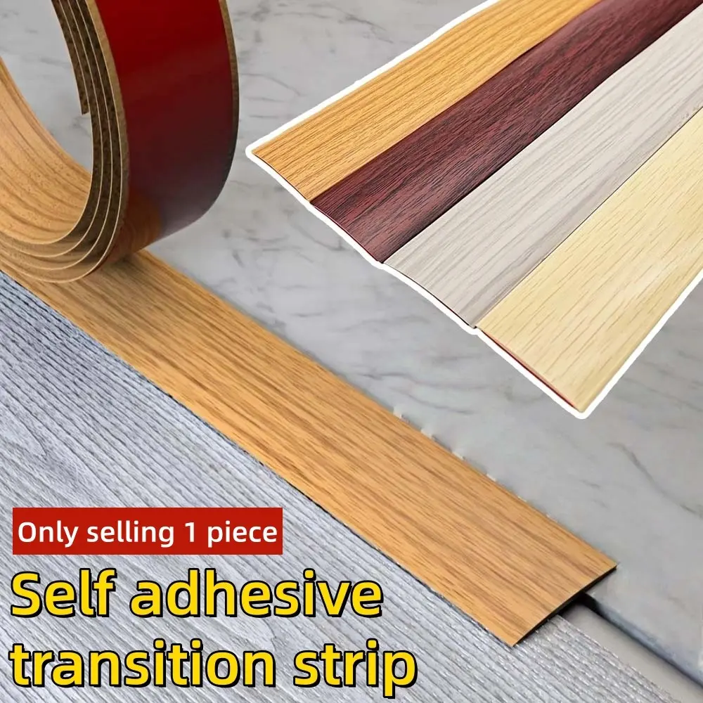 1m/39.37 Inch Self-Adhesive Transition Strip, Wood Grain Vinyl Floor Edges Strip, 4cm Wide Flat Vinyl Divider for Living Room and Door Seam Decoration, Durable PVC Material