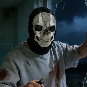 Creepy Halloween Full Head Skull Mask with Movable Jaw, Adult Entire Head Realistic Latex Helmet, Scary Skeleton face cover