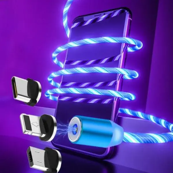 Flowing Light Magnetic Streamer Charging Cable - Mobile, Magnetic Metal, Long Cord, Portable Multi-Device Cable for iPhone, Android, Type-C Devices, Charging Cables, Mobile Cables