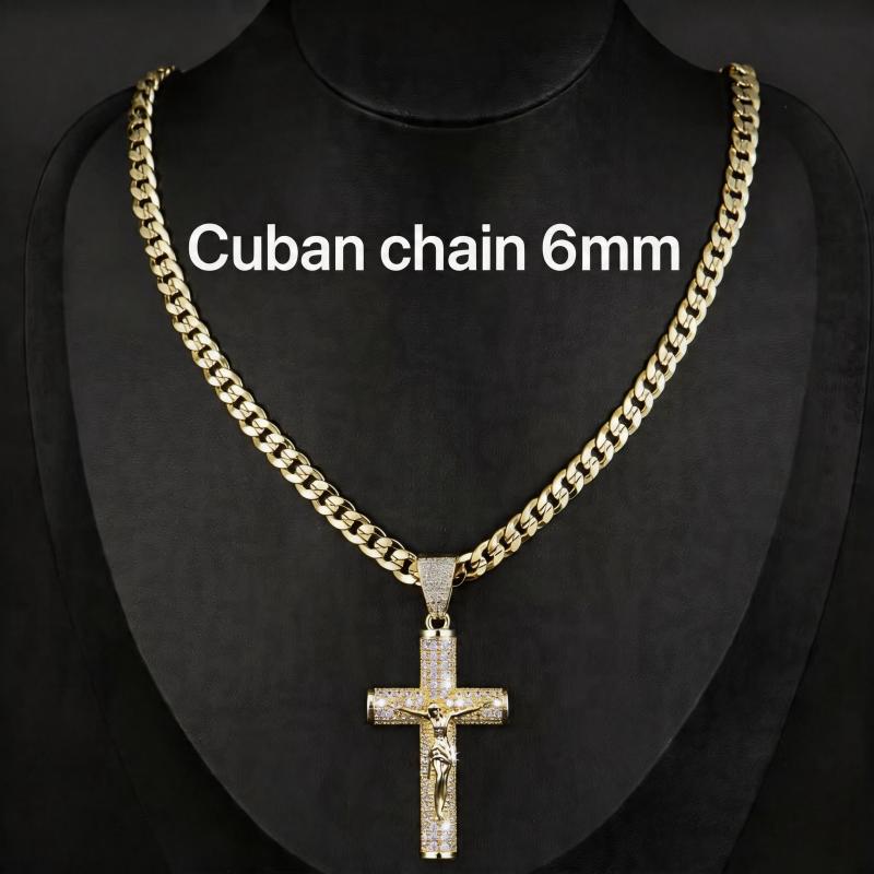 14K Real Gold-Plated Cross Necklace for Men,Tarnish-Free Cuban link chain with Jesus Crucifix Pendant, 24" Long, Christian Religious Jewelry Gift,Hypoallergenic & Tarnish-Resistant, Durable Hip Hop Jewelry for Daily Wear 14K Real Gold-Plated Cross Necklace for Men,Tarnish-Free Cuban link chain with Jesus Crucifix Pendant, 24" Long, Christian Religious Jewelry Gift,Hypoallergenic & Tarnish-Resistant, Durable Hip Hop Jewelry for Daily Wear