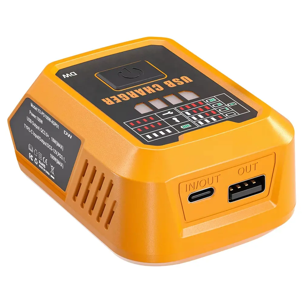 100W PD Portable Outdoor Power Tool Battery Converter (Factory Direct) - 14.4-20V, Compact, Lightweight, Versatile Output, Compatible with Bosch/Milwaukee/DeWalt Power Tool Batteries, Bidirectional Charge, USB-C Charging, USB-A Discharging for Devices