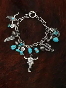 Vintage Western Cowboy Charm Decor Bracelet, Turquoise Decor Bracelet for Women & Men, Trendy All-match & Exquisite Jewelry for Birthday Gift, Turquoise Bull Head, Animal Pattern