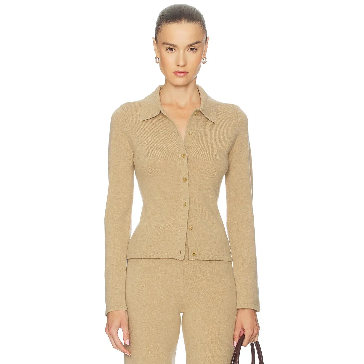 L'Academie Berke Button Down Top in Camel