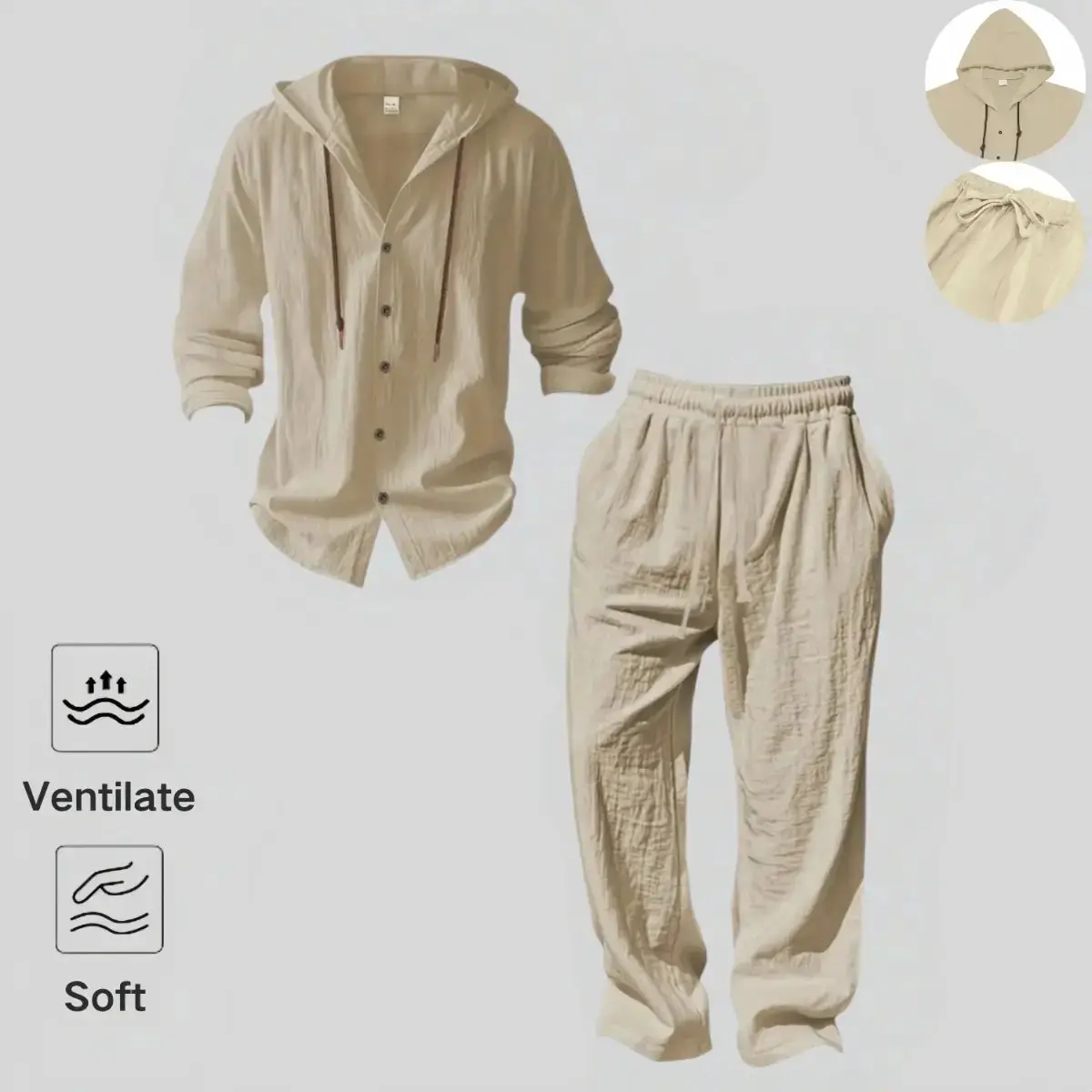 Men’s two-piece hooded set made from soft . Loose, relaxed fit, trendy casual vacation street style, comfortable all day.  henley hoodie  Tracksuit drawstring men 2 matching outdoor use galaxy Sweatpants Print Basketball Men's blend linen