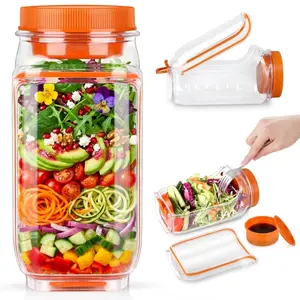 Leak-Proof Salad Container with Side Opening, Dual Lock Design, Vertical Layering, Includes Dressing Cup, Durable for Lunch and Work, Leakproof Airtight Containers