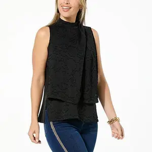 DG2 by Diane Gilman Clipped Jacquard Twist-Neck Easy Tank