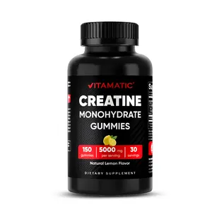 Vitamatic Creatine Monohydrate Gummies, 5000mg per Serving Healthcare Dietary Supplement, Natural Lemon Flavor Chewable, 150 Count, Non-GMO, Gluten-Free for Muscle Strength & Energy Fitness Support