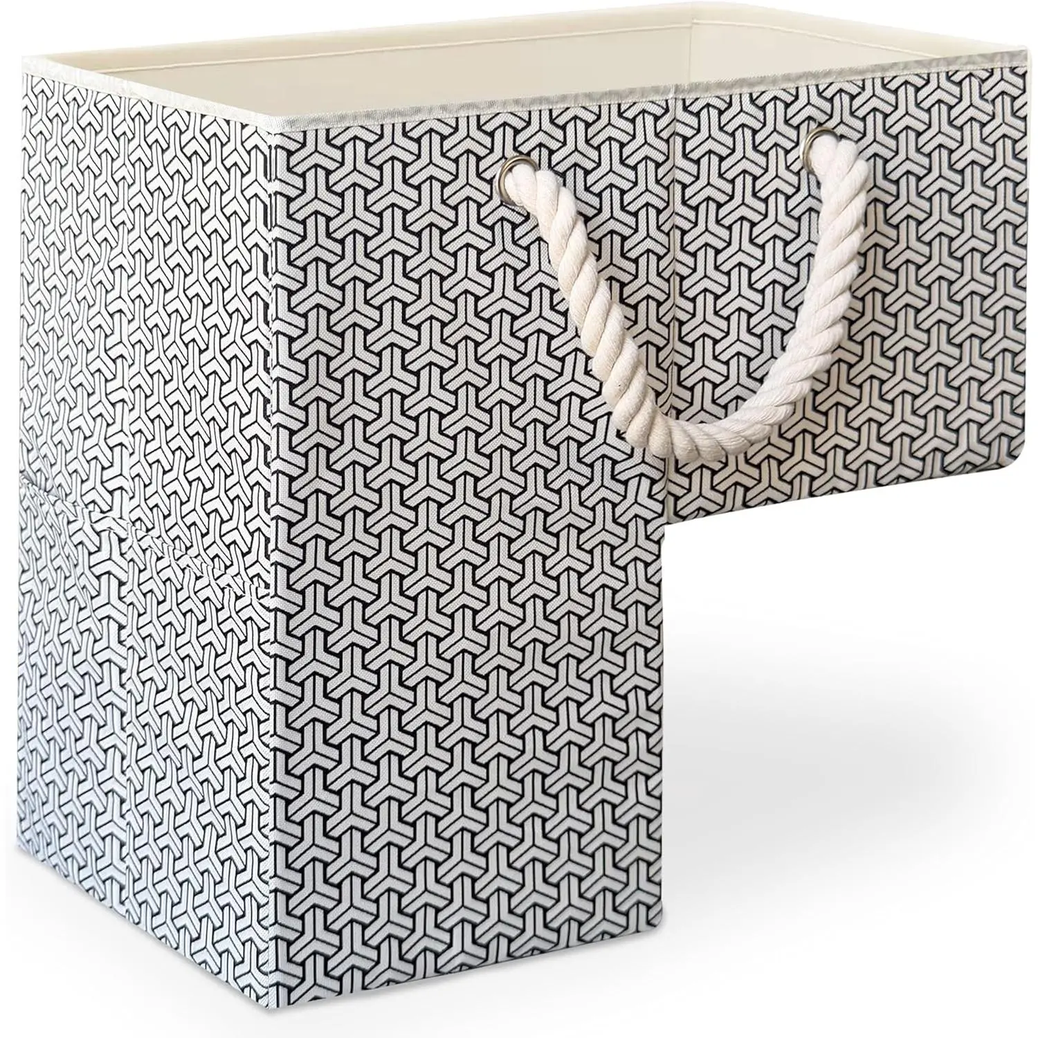 Stair Basket with Modern Geometric Pattern - Foldable Stair Baskets for Carpeted Stairs - Stairway Organizer with Cotton Handle and Pockets for Organizing and Decluttering Your Home